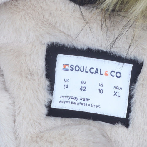Soulcal & Co Women's Black Faux Fur Hooded Parka Coat Size 14