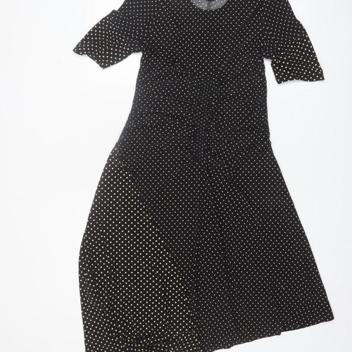 Topshop Womens Black Polka Dot Midi Fit & Flare Dress Size 10