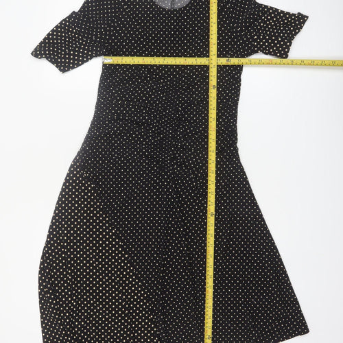 Topshop Womens Black Polka Dot Midi Fit & Flare Dress Size 10