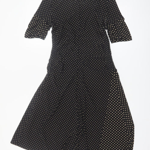 Topshop Womens Black Polka Dot Midi Fit & Flare Dress Size 10