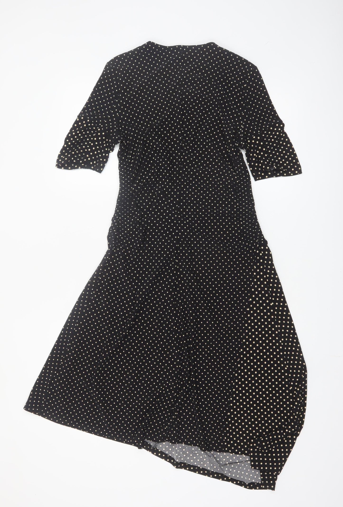 Topshop Womens Black Polka Dot Midi Fit & Flare Dress Size 10