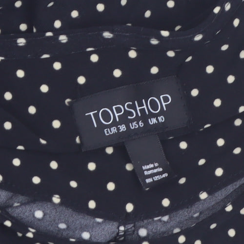 Topshop Womens Black Polka Dot Midi Fit & Flare Dress Size 10