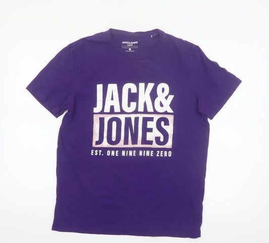 Jack & Jones Men's Purple Graphic Print Cotton Crew Neck T-Shirt L