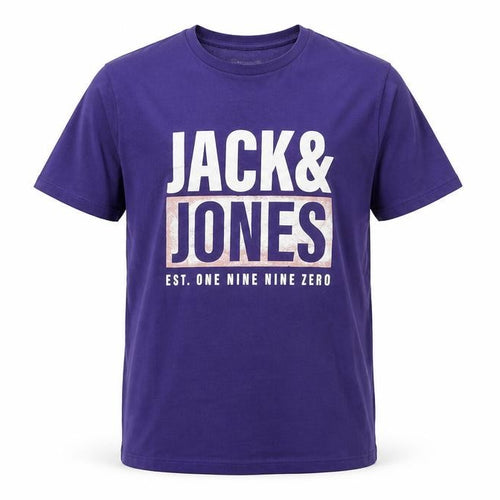 Jack & Jones Men's Purple Graphic Print Cotton Crew Neck T-Shirt L