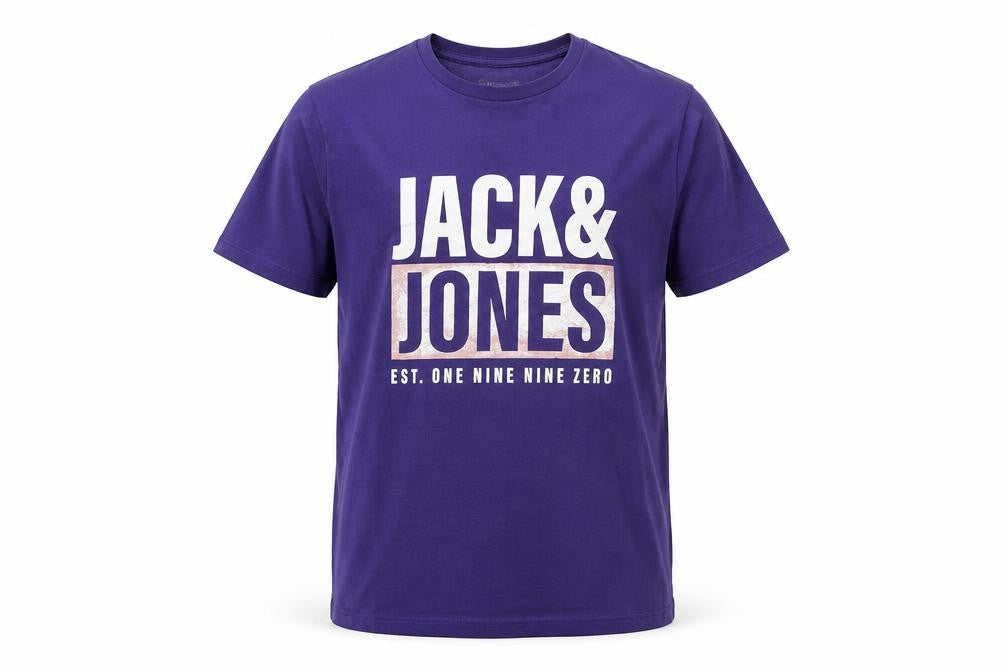 Jack & Jones Men's Purple Graphic Print Cotton Crew Neck T-Shirt L