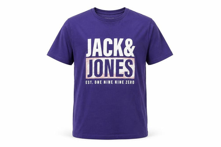 Jack & Jones Men's Purple Graphic Print Cotton Crew Neck T-Shirt L