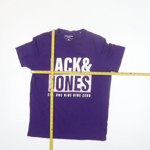 Jack & Jones Men's Purple Graphic Print Cotton Crew Neck T-Shirt L