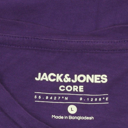 Jack & Jones Men's Purple Graphic Print Cotton Crew Neck T-Shirt L