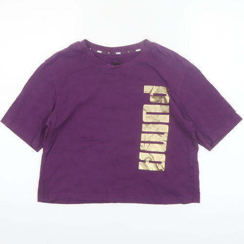 Puma Womens Purple Cropped T-Shirt Size S Casual Logo Tee