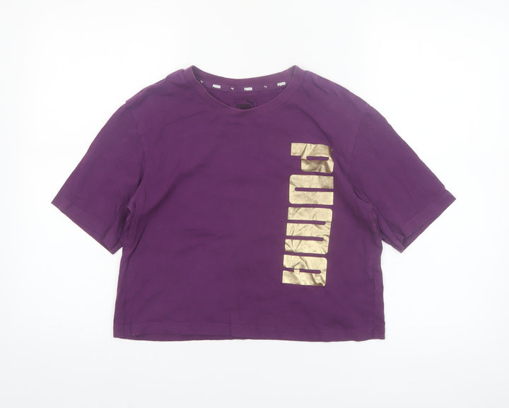 Puma Womens Purple Cropped T-Shirt Size S Casual Logo Tee