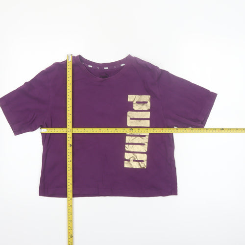 Puma Womens Purple Cropped T-Shirt Size S Casual Logo Tee