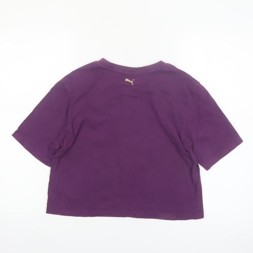 Puma Womens Purple Cropped T-Shirt Size S Casual Logo Tee