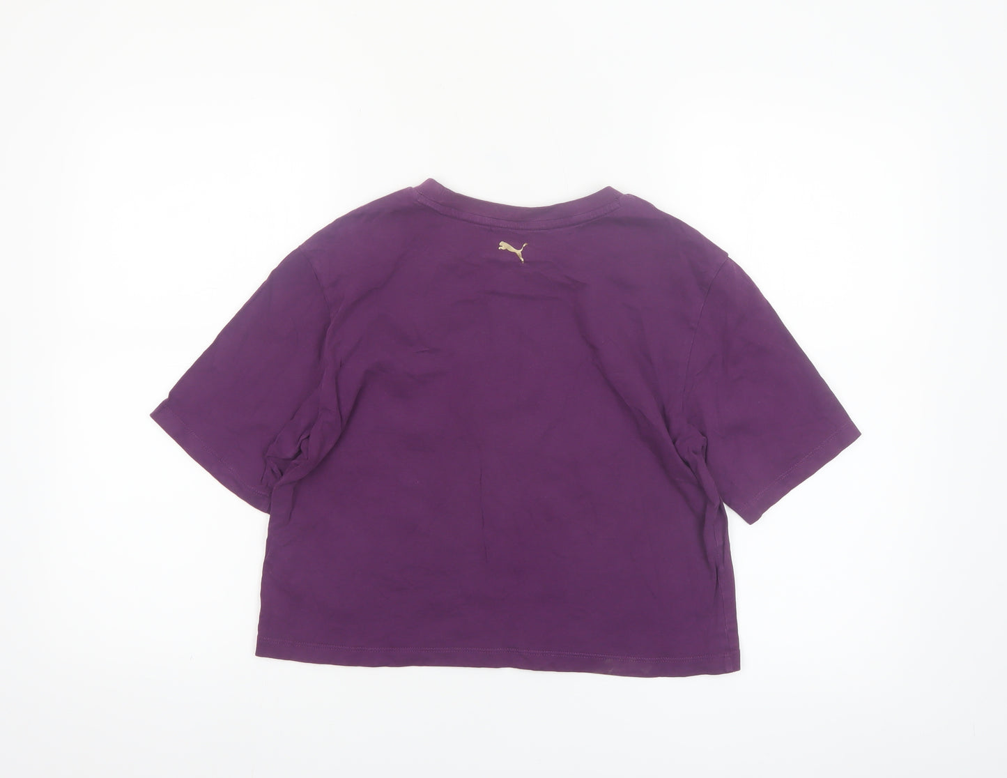 Puma Womens Purple Cropped T-Shirt Size S Casual Logo Tee