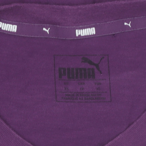Puma Womens Purple Cropped T-Shirt Size S Casual Logo Tee
