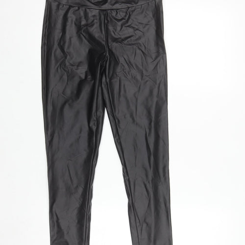 Primark Women Black Faux Leather High Rise Ankle Leggings Size 10-12