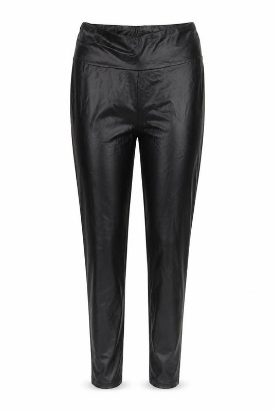 Front view of Primark Women Black Faux Leather High Rise Ankle Leggings, size 10-12