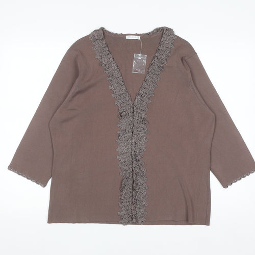 Berkertex Women Brown Size 22 Crochet Trim Knit Cardigan