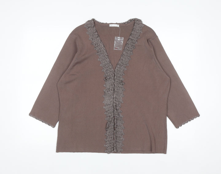 Berkertex Women Brown Size 22 Crochet Trim Knit Cardigan