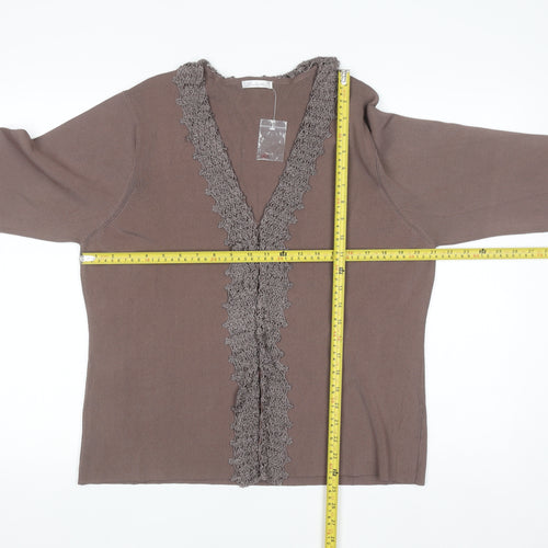Berkertex Women Brown Size 22 Crochet Trim Knit Cardigan