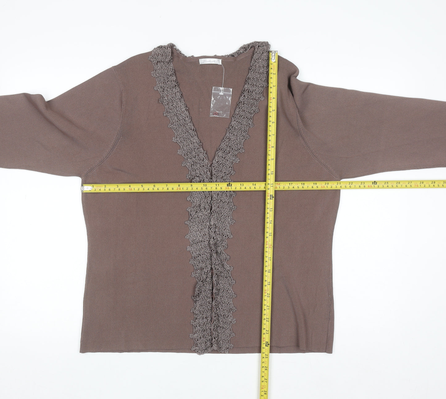 Berkertex Women Brown Size 22 Crochet Trim Knit Cardigan