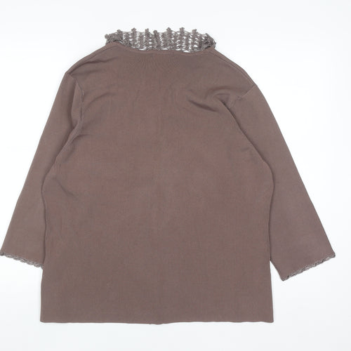 Berkertex Women Brown Size 22 Crochet Trim Knit Cardigan