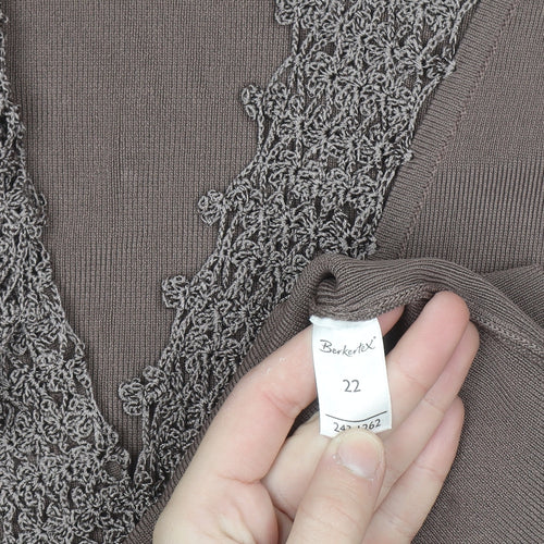 Berkertex Women Brown Size 22 Crochet Trim Knit Cardigan