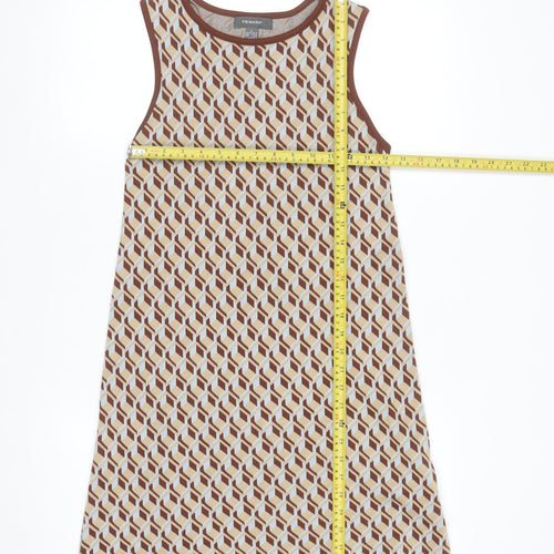 Primark Women’s Brown Geometric Shift Dress Size 10-12 Sleeveless Knit Retro