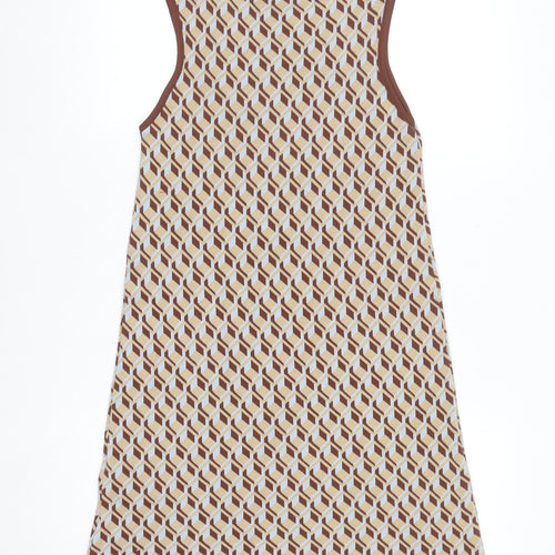 Primark Women’s Brown Geometric Shift Dress Size 10-12 Sleeveless Knit Retro