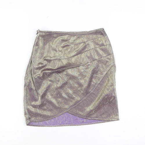PrettyLittleThing Womens Purple Metallic Wrap Mini Skirt Size 6