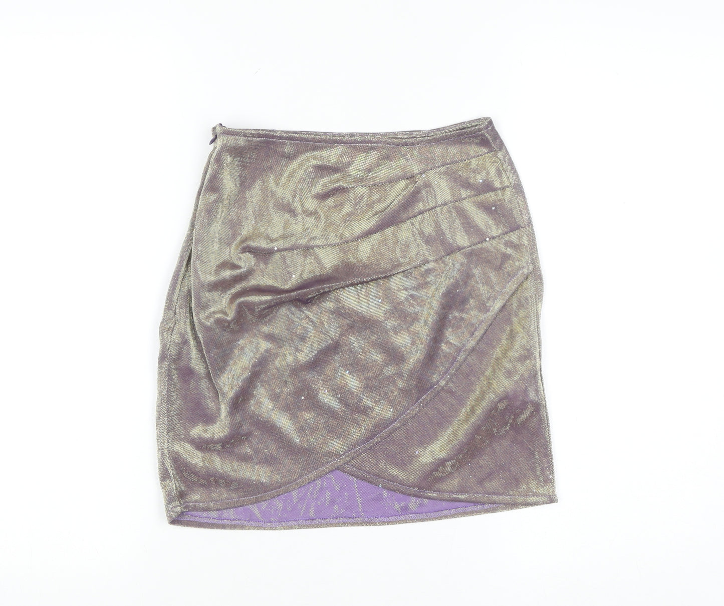 PrettyLittleThing Womens Purple Metallic Wrap Mini Skirt Size 6