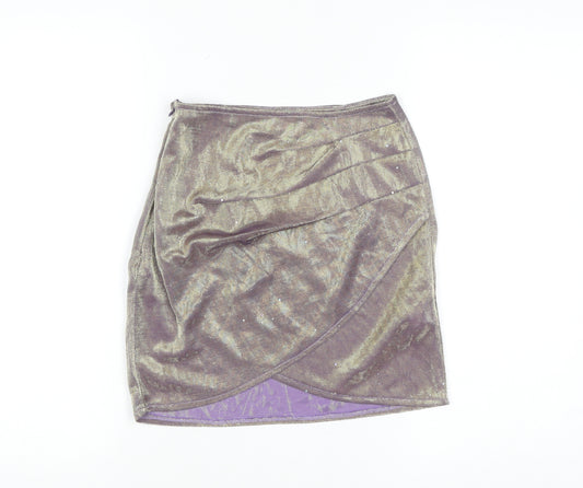 PrettyLittleThing Womens Purple Metallic Wrap Mini Skirt Size 6