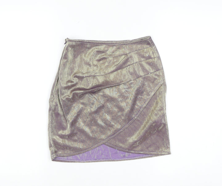 PrettyLittleThing Womens Purple Metallic Wrap Mini Skirt Size 6