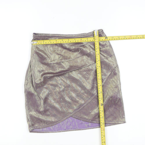 PrettyLittleThing Womens Purple Metallic Wrap Mini Skirt Size 6