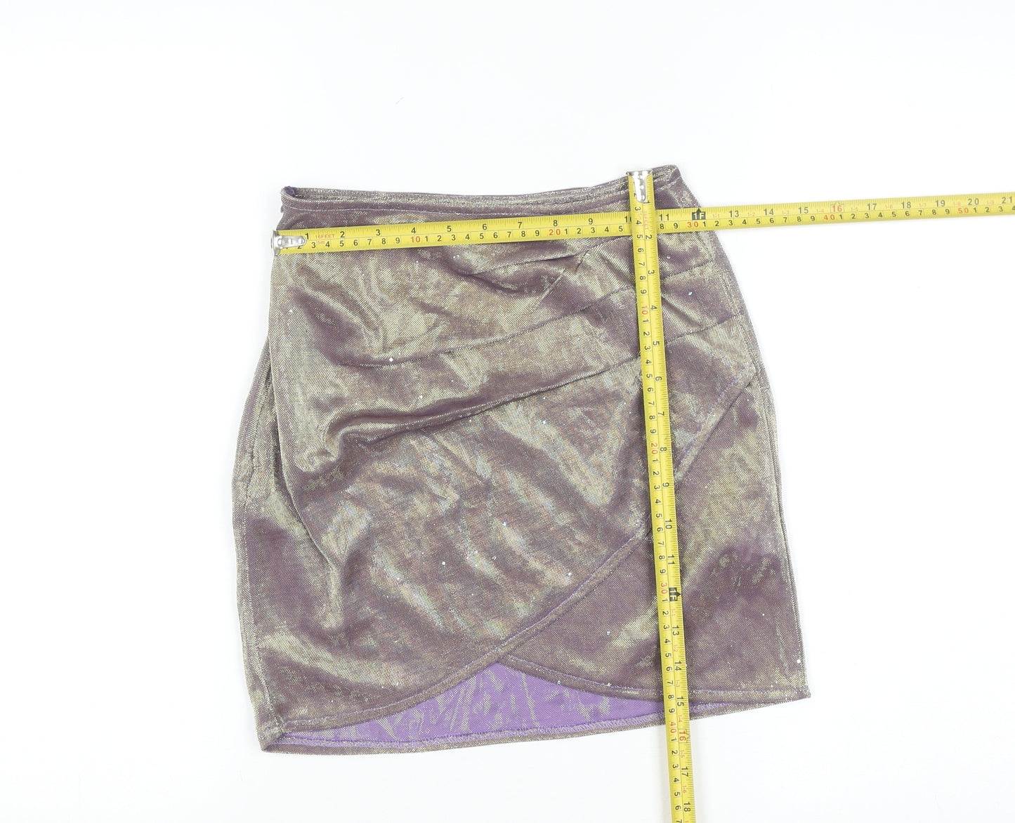 PrettyLittleThing Womens Purple Metallic Wrap Mini Skirt Size 6