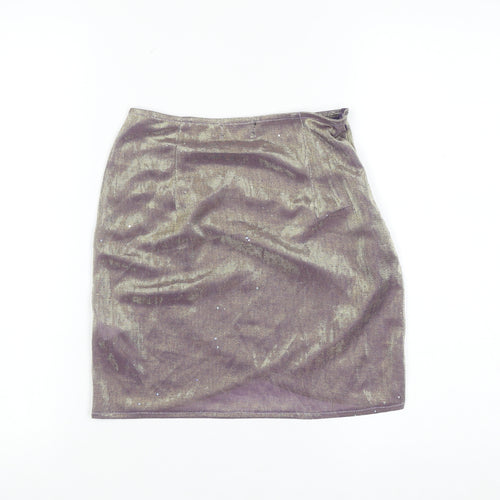 PrettyLittleThing Womens Purple Metallic Wrap Mini Skirt Size 6