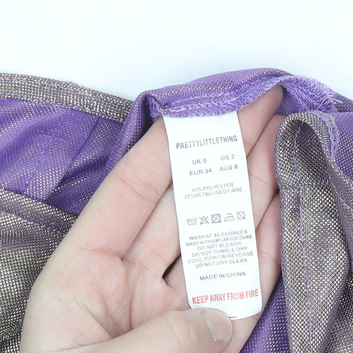 PrettyLittleThing Womens Purple Metallic Wrap Mini Skirt Size 6