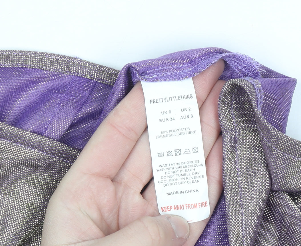 PrettyLittleThing Womens Purple Metallic Wrap Mini Skirt Size 6