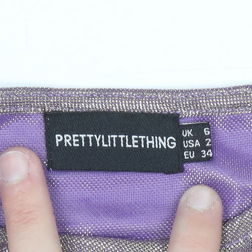 PrettyLittleThing Womens Purple Metallic Wrap Mini Skirt Size 6