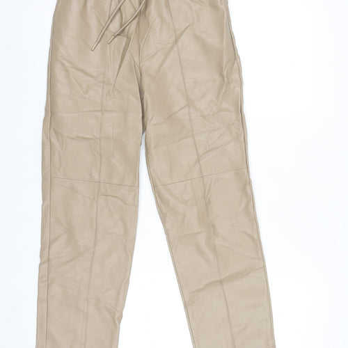 Primark Women Beige Faux Leather Jogger Trousers Size 4