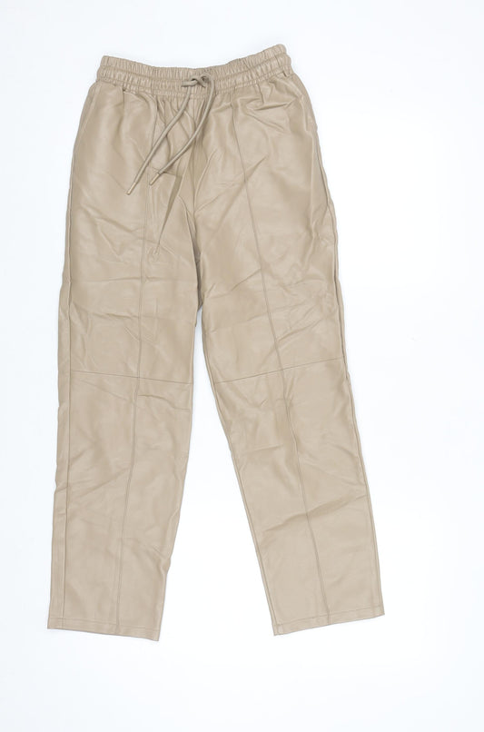 Primark Women Beige Faux Leather Jogger Trousers Size 4