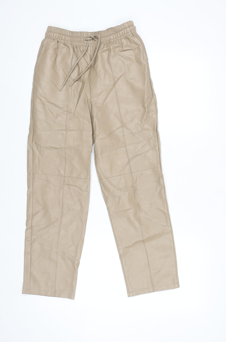 Primark Women Beige Faux Leather Jogger Trousers Size 4