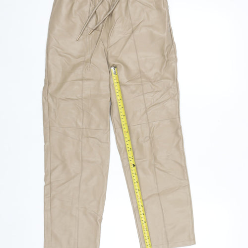 Primark Women Beige Faux Leather Jogger Trousers Size 4