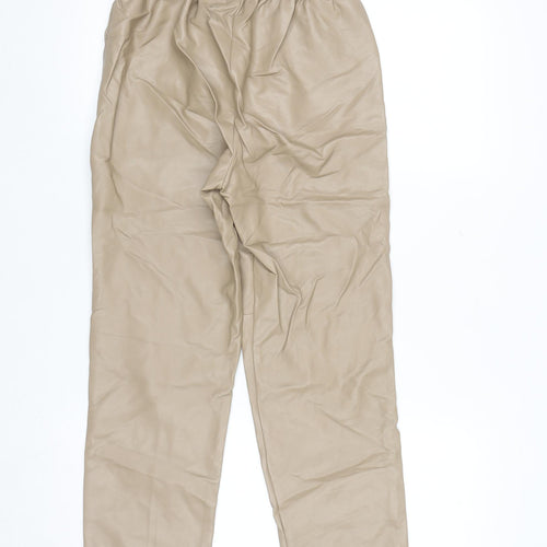 Primark Women Beige Faux Leather Jogger Trousers Size 4