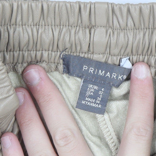 Primark Women Beige Faux Leather Jogger Trousers Size 4