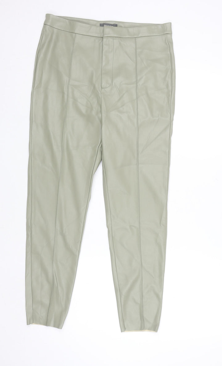 Primark Women's Green Faux Leather High Rise Tapered Trousers Size 14