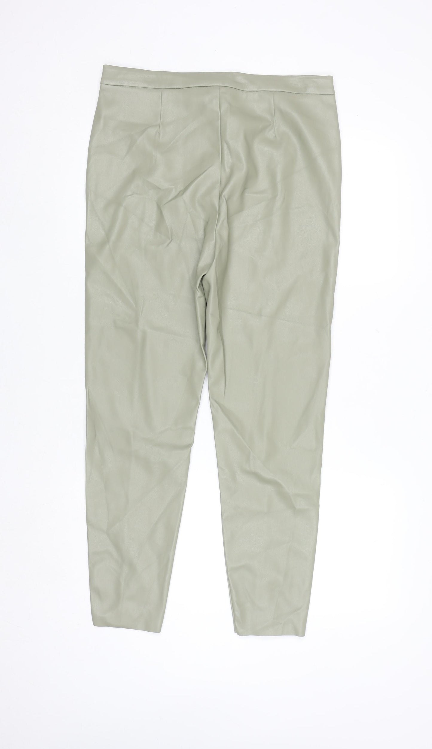 Primark Women's Green Faux Leather High Rise Tapered Trousers Size 14