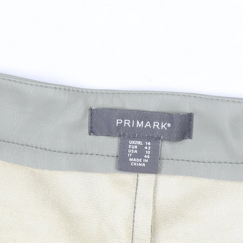 Primark Women's Green Faux Leather High Rise Tapered Trousers Size 14