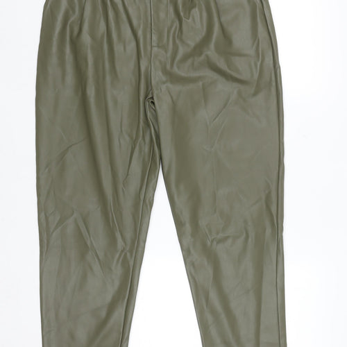 Primark Womens Green Faux Leather High Rise Tapered Trousers Size 14