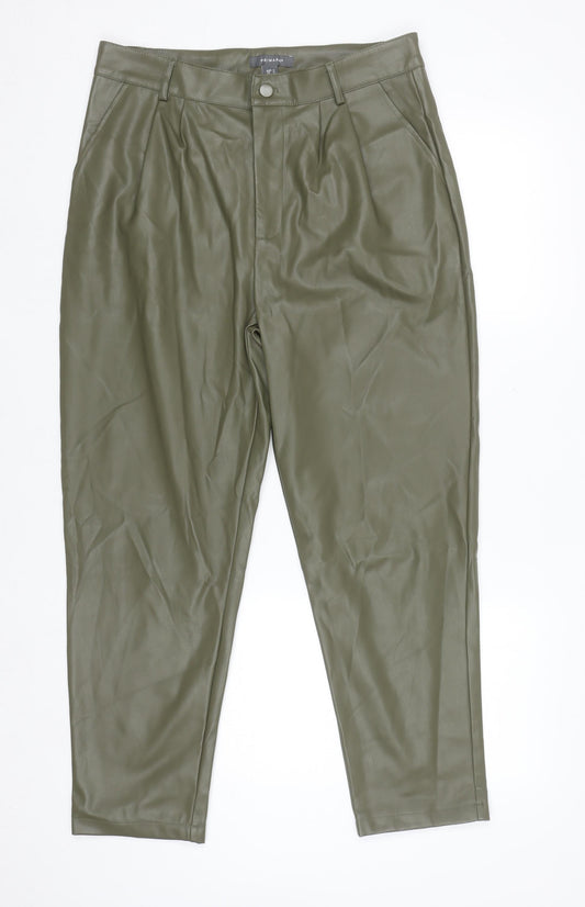 Primark Womens Green Faux Leather High Rise Tapered Trousers Size 14