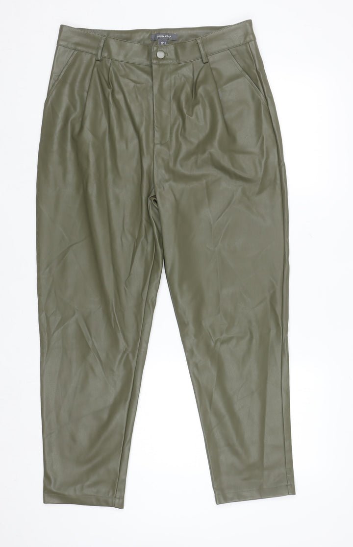 Primark Womens Green Faux Leather High Rise Tapered Trousers Size 14
